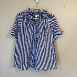 Chico’s Blue | White Seersucker Ruffled Blouse